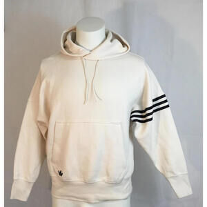 Adidas Originals Men’s Trefoil Hoodie with striped sleeve – Cream – Size Small